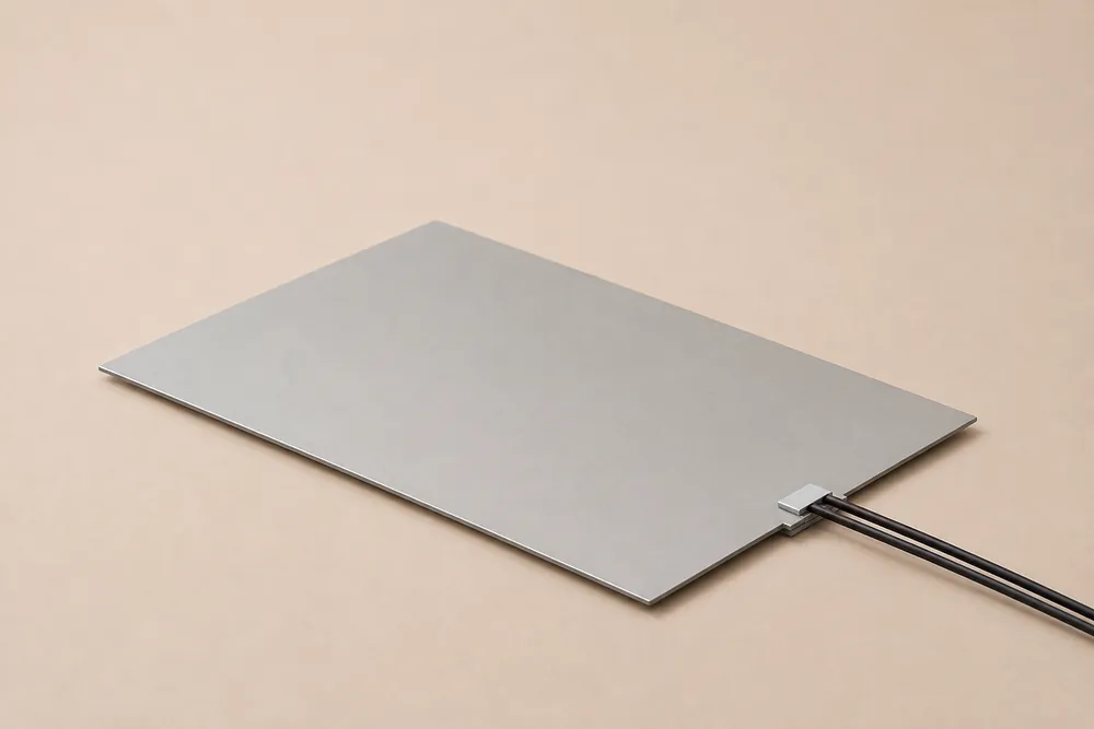 Rectangular mica flexible heater plate with twin lead wires — Elmat Srl